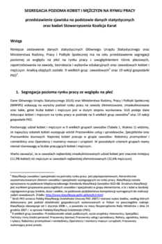 Analiza: Segregacja pozioma kobiet i mężczyzn na rynku pracy. Przedstawienie zjawiska na podstawie danych statystycznych oraz badań Koalicji Karat